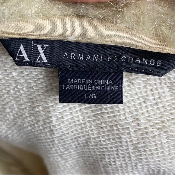 Armani Exchange Shawl Faux Fur Collar Sweater Large Cream Tan - Picture 4 of 6